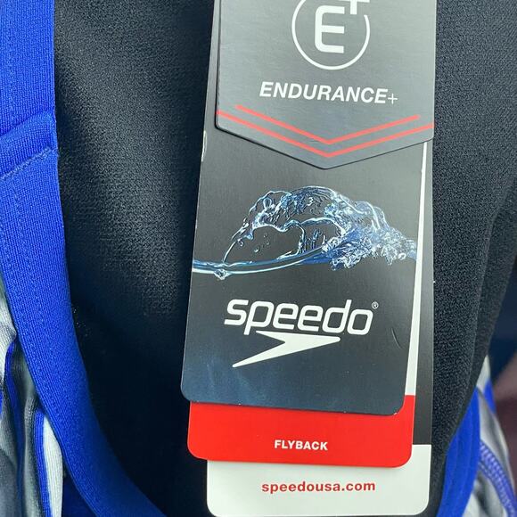NWT Speedo Endurance+ Flyback One Piece Swimsuit Size 6/32 – Blue Gray White - Picture 7 of 9